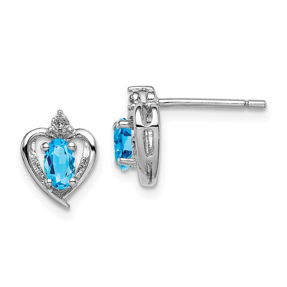 Sterling Silver Oval Gemstone & Diamond Heart Earrings- Sparkle & Jade-SparkleAndJade.com QBE19DEC