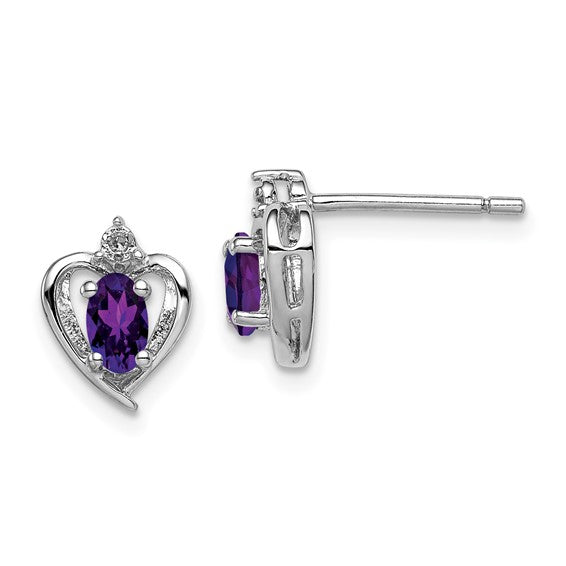 Sterling Silver Oval Gemstone & Diamond Heart Earrings- Sparkle & Jade-SparkleAndJade.com QBE19FEB