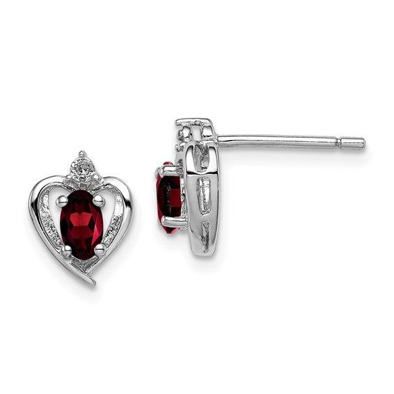 Sterling Silver Oval Gemstone & Diamond Heart Earrings- Sparkle & Jade-SparkleAndJade.com QBE19JAN