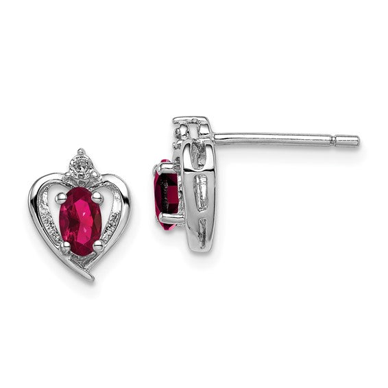 Sterling Silver Oval Gemstone & Diamond Heart Earrings- Sparkle & Jade-SparkleAndJade.com QBE19JUL