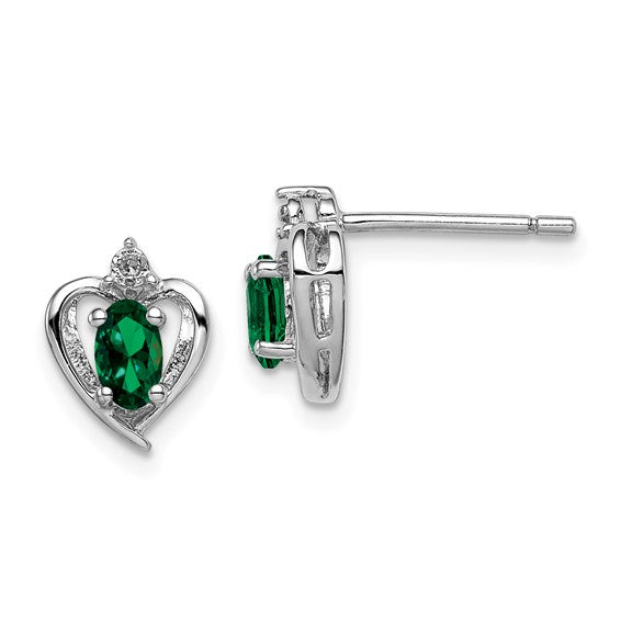 Sterling Silver Oval Gemstone & Diamond Heart Earrings- Sparkle & Jade-SparkleAndJade.com QBE19MAY