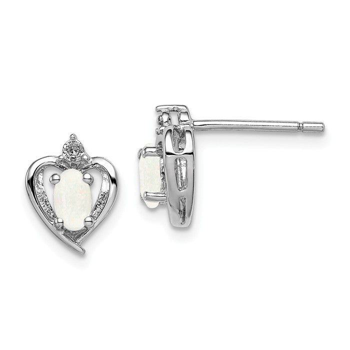 Sterling Silver Oval Gemstone & Diamond Heart Earrings- Sparkle & Jade-SparkleAndJade.com QBE19OCT