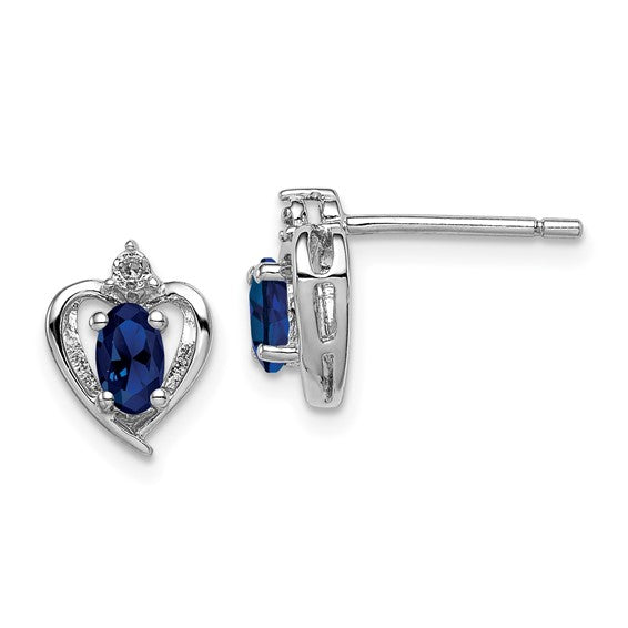 Sterling Silver Oval Gemstone & Diamond Heart Earrings- Sparkle & Jade-SparkleAndJade.com QBE19SEP