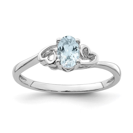 Sterling Silver Oval Gemstone Double Heart Birthstone Rings- Sparkle & Jade-SparkleAndJade.com QBR15MAR-5