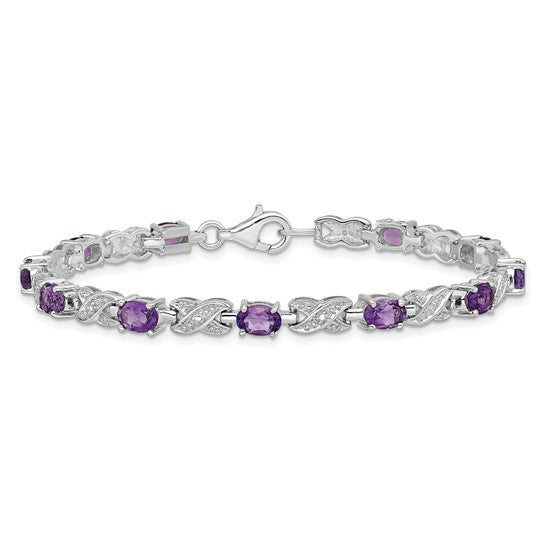 Sterling Silver Oval Gemstone Infinity Link Design Bracelets- Sparkle & Jade-SparkleAndJade.com QX851AM