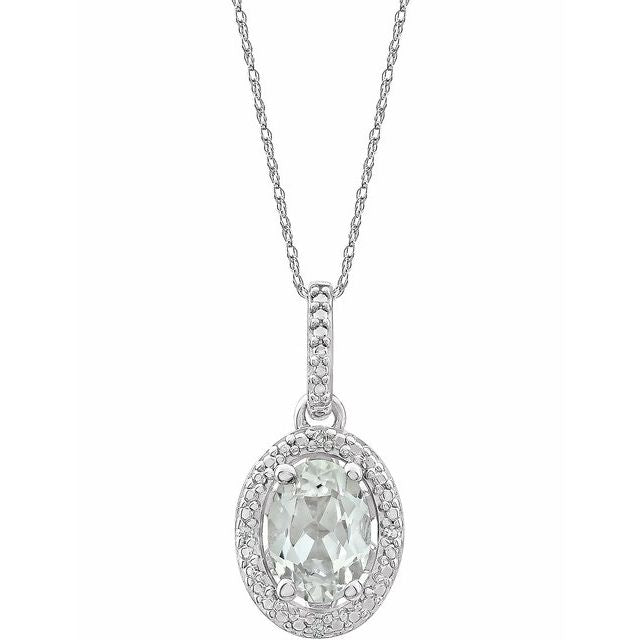 Sterling Silver Oval Gemstone & .01 CTW Diamond Halo-Style 18" Necklaces- Sparkle & Jade-SparkleAndJade.com 652633:60004:P