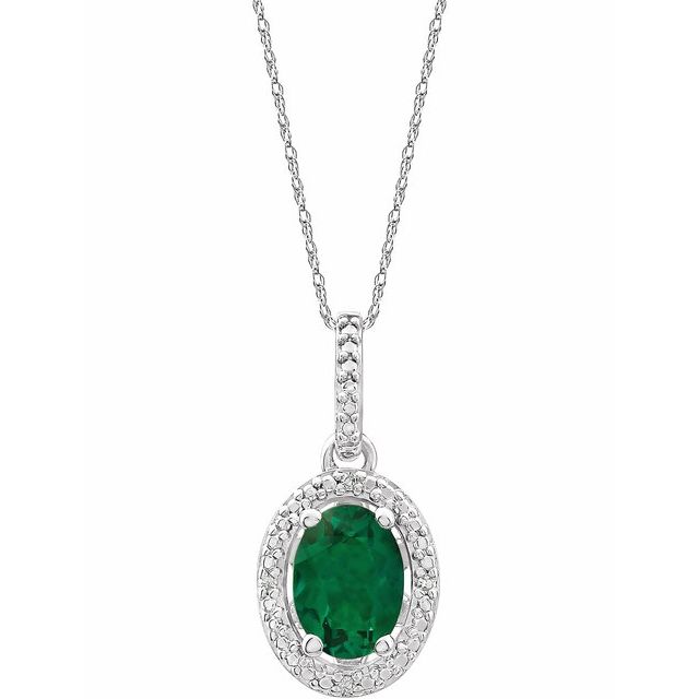 Sterling Silver Oval Gemstone & .01 CTW Diamond Halo-Style 18" Necklaces- Sparkle & Jade-SparkleAndJade.com 652633:60005:P