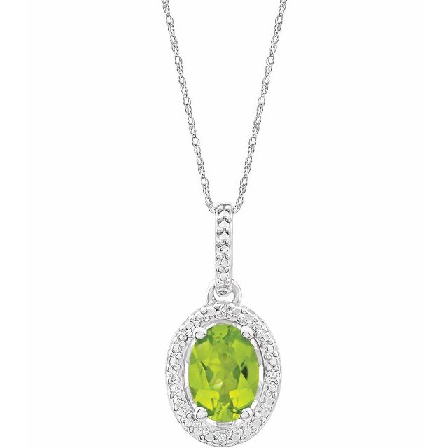 Sterling Silver Oval Gemstone & .01 CTW Diamond Halo-Style 18" Necklaces- Sparkle & Jade-SparkleAndJade.com 652633:60008:P