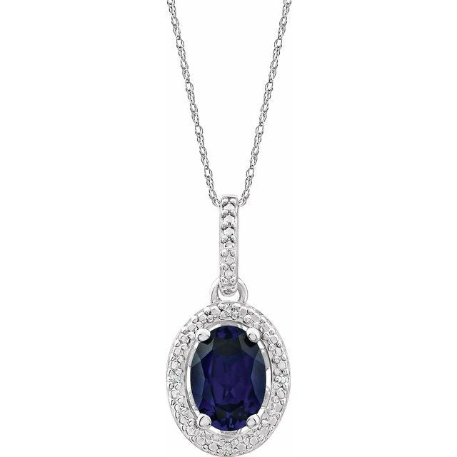 Sterling Silver Oval Gemstone & .01 CTW Diamond Halo-Style 18" Necklaces- Sparkle & Jade-SparkleAndJade.com 652633:60009:P
