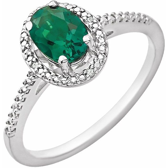 Sterling Silver Oval Gemstone & .01 CTW Diamond Halo-Style Rings- Sparkle & Jade-SparkleAndJade.com 652631:60005:P