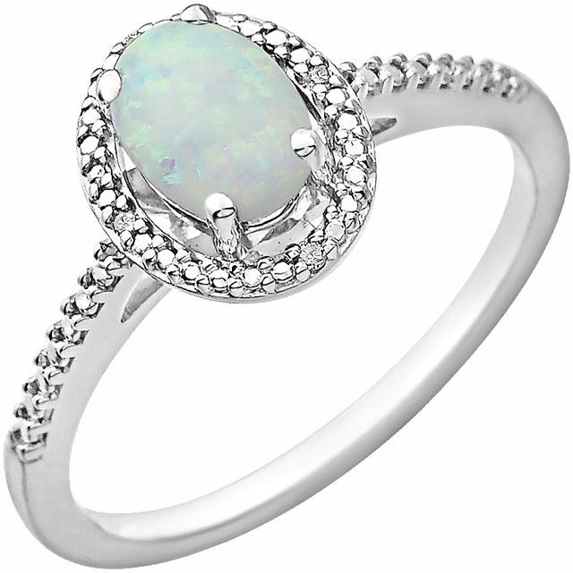 Sterling Silver Oval Gemstone & .01 CTW Diamond Halo-Style Rings- Sparkle & Jade-SparkleAndJade.com 652631:60010:P