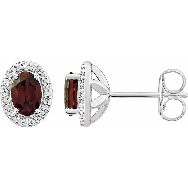 Sterling Silver Oval Gemstone & .025 CTW Diamond Halo-Style Earrings- Sparkle & Jade-SparkleAndJade.com 652632:60013:P