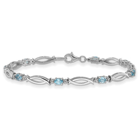 Sterling Silver Oval Gemstone and Diamond Link Design Bracelets- Sparkle & Jade-SparkleAndJade.com QX994BT