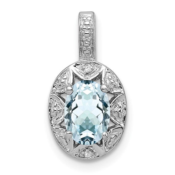 Sterling Silver Oval Gemstone and Diamond Pendants- Sparkle & Jade-SparkleAndJade.com QBPD10MAR