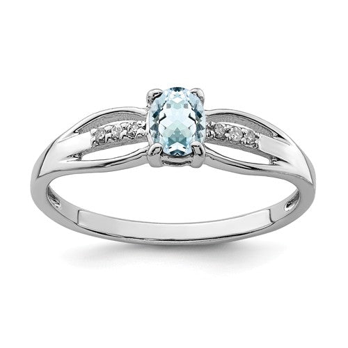 Sterling Silver Oval Gemstone and Diamond Rings- Sparkle & Jade-SparkleAndJade.com QR7064MAR-6