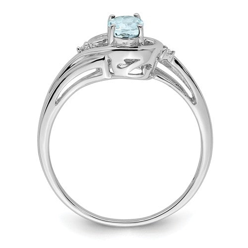 Sterling Silver Oval Genuine Aquamarine & Diamond Ring