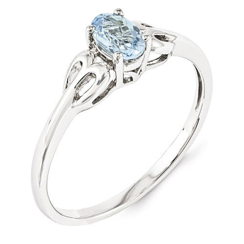 Sterling Silver Oval Genuine Aquamarine Heart Birthstone Ring- Sparkle & Jade-SparkleAndJade.com 