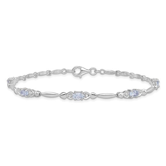 Sterling Silver Oval Genuine Gemstone And Diamond Bracelets- Sparkle & Jade-SparkleAndJade.com QX852AQ
