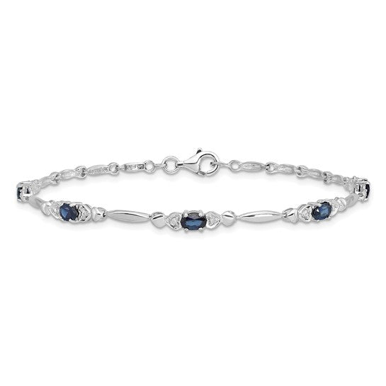 Sterling Silver Oval Genuine Gemstone And Diamond Bracelets- Sparkle & Jade-SparkleAndJade.com QX852S