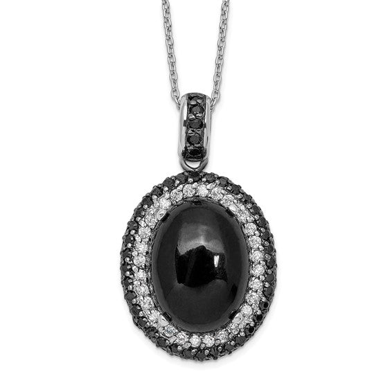 Sterling Silver Oval Onyx with Black and White CZ Necklace- Sparkle & Jade-SparkleAndJade.com N0778XPBZCZ