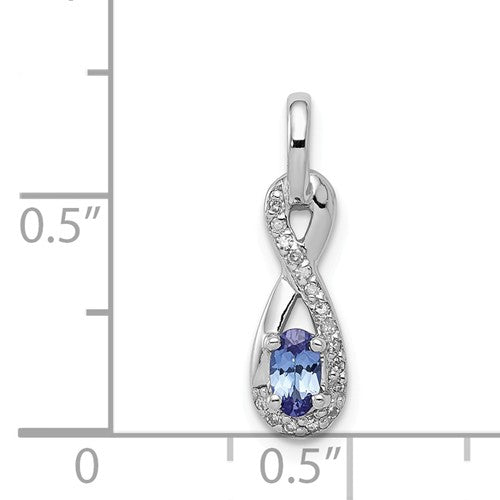 Sterling Silver Oval Tanzanite And Diamond Infinity Style Pendant- Sparkle & Jade-SparkleAndJade.com QDX962
