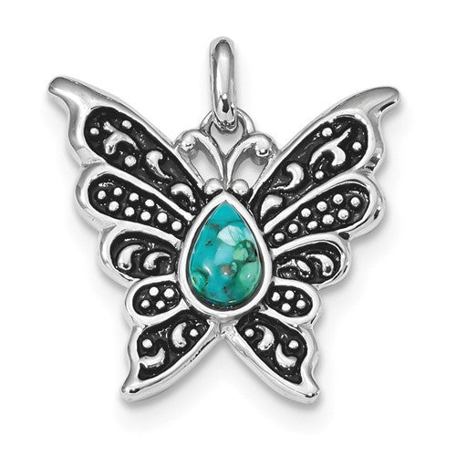 Sterling Silver Oxidized Turquoise Butterfly 25mm Pendant- Sparkle & Jade-SparkleAndJade.com QP5013