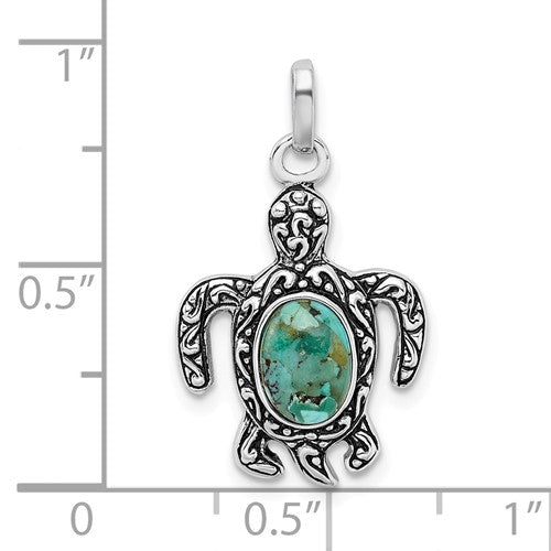 Sterling Silver Oxidized Turquoise Turtle Charm Pendant- Sparkle & Jade-SparkleAndJade.com QC9279