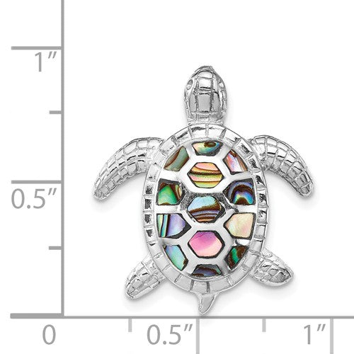 Sterling Silver Paua Abalone Textured Turtle Slide Pendant- Sparkle & Jade-SparkleAndJade.com QP5372