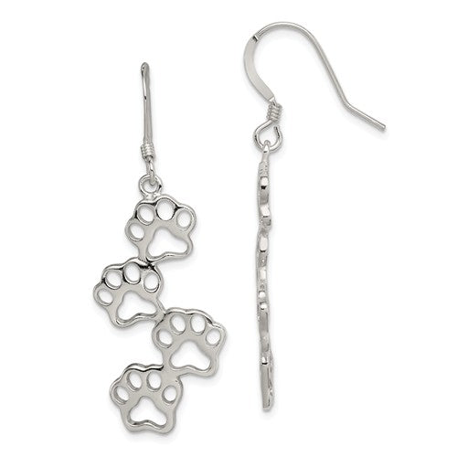 Sterling Silver Paw Prints Dangle Earrings- Sparkle & Jade-SparkleAndJade.com QE4889