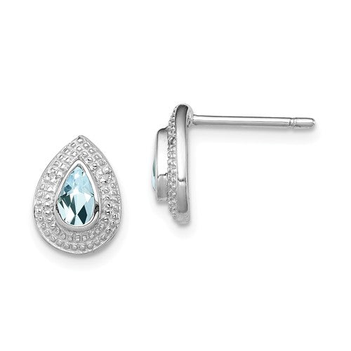 Sterling Silver Pear Aquamarine & Diamond Accented Post Earrings- Sparkle & Jade-SparkleAndJade.com QDX889