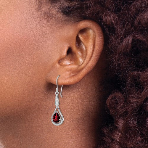 Sterling Silver Pear Gemstone and CZ Shepherd Hook Earrings- Sparkle & Jade-SparkleAndJade.com 