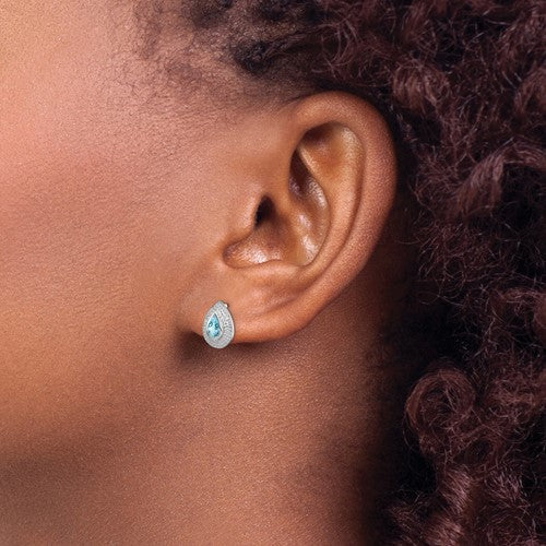 Sterling Silver Pear Swiss Blue Topaz & Diamond Accented Post Earrings- Sparkle & Jade-SparkleAndJade.com QDX544