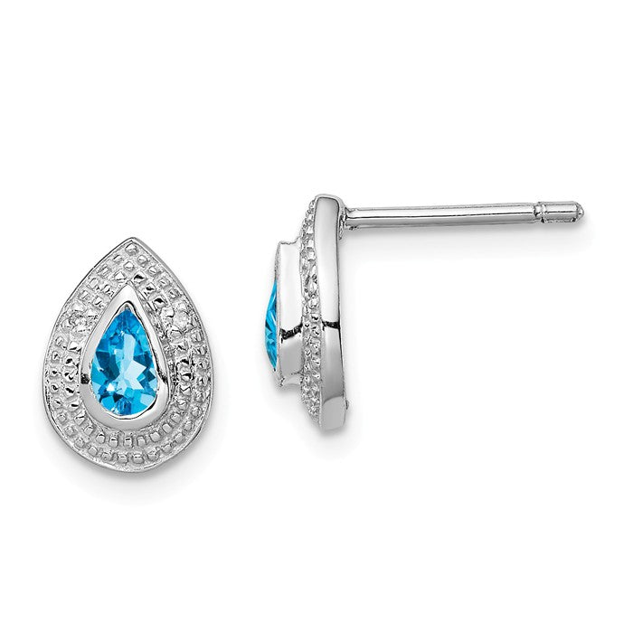 Sterling Silver Pear Swiss Blue Topaz & Diamond Accented Post Earrings- Sparkle & Jade-SparkleAndJade.com QDX544
