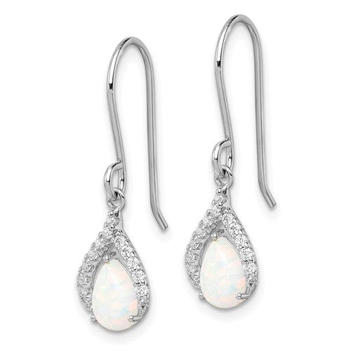 Sterling Silver Pear White Lab Created Opal Dangle Earrings- Sparkle & Jade-SparkleAndJade.com QE14258