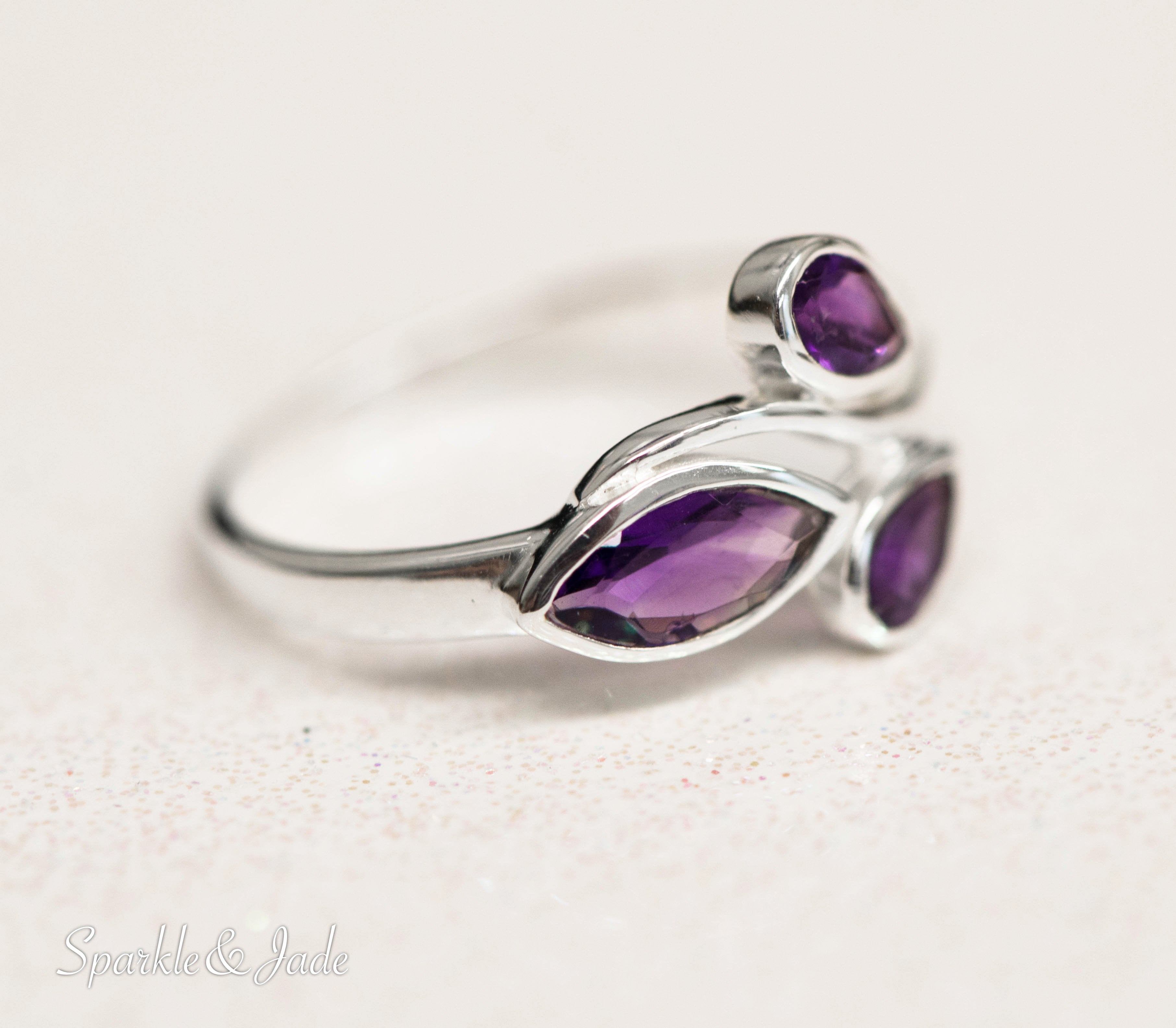 Sterling Silver Pear and Marquise Amethyst Ring