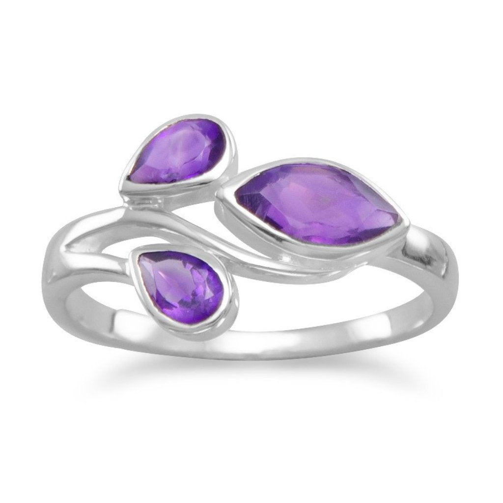 Sterling Silver Pear and Marquise Amethyst Ring - Size 6.75- Sparkle & Jade-SparkleAndJade.com 83459