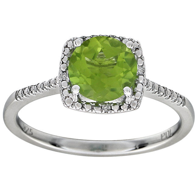 Sterling Silver Peridot & .01 CTW Diamond Halo-Style Ring - Size 8- Sparkle & Jade-SparkleAndJade.com 69940:247:P