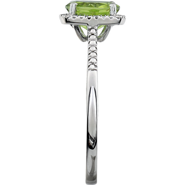 Sterling Silver Peridot & .01 CTW Diamond Halo-Style Ring - Size 8- Sparkle & Jade-SparkleAndJade.com 69940:247:P