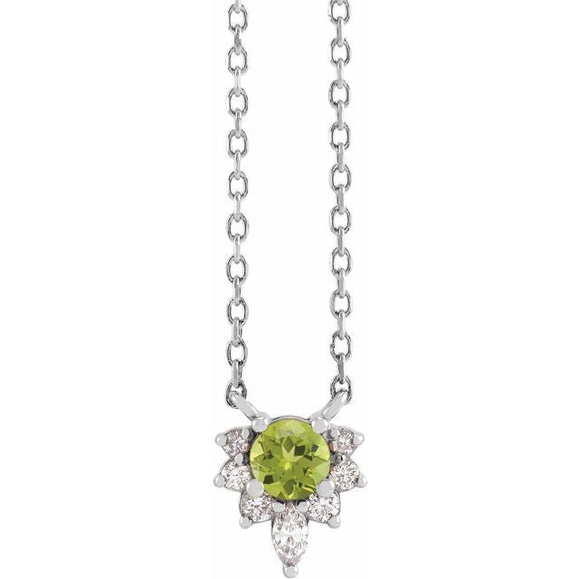 Sterling Silver Peridot & .08 CTW Diamond 18" Necklace- Sparkle & Jade-SparkleAndJade.com 87627:182:P