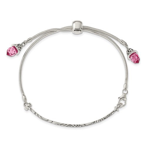 Sterling Silver Pink Crystal Tassel Adjustable Bolo Bracelet- Sparkle & Jade-SparkleAndJade.com QG3635