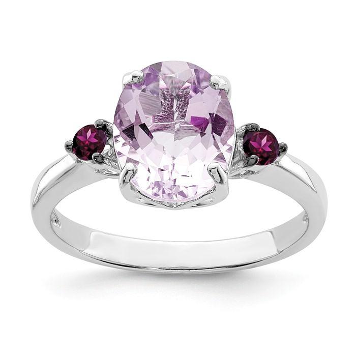 Sterling Silver Pink Quartz Amethyst Rhodolite Garnet Ring