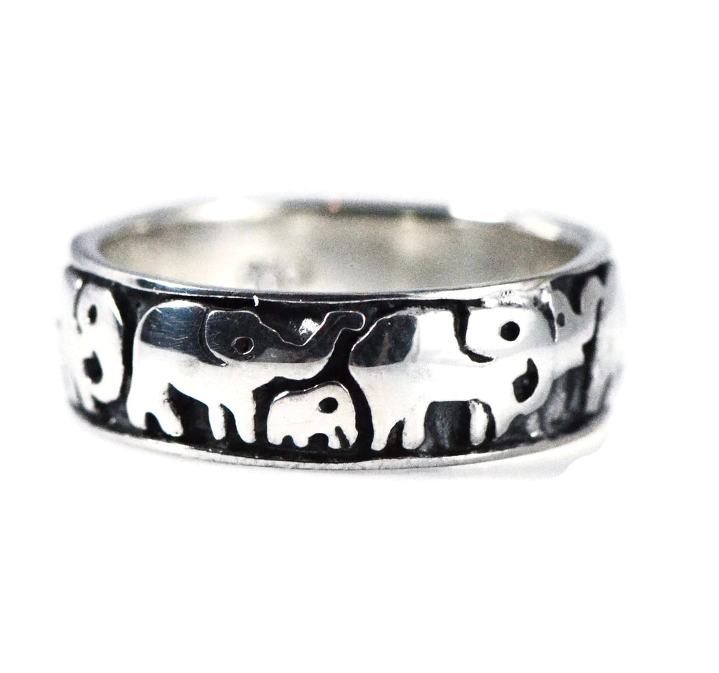 Sterling Silver Polished And Antiqued Elephant Family Parade Ring- Sparkle & Jade-SparkleAndJade.com 