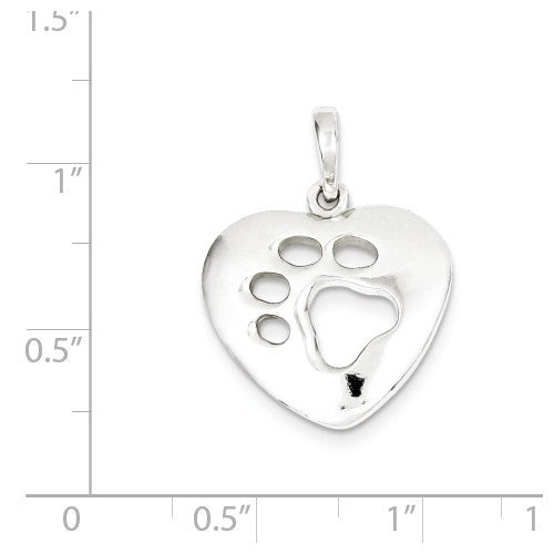 Sterling Silver Polished Heart With Paw Print Pendant- Sparkle & Jade-SparkleAndJade.com QC7819