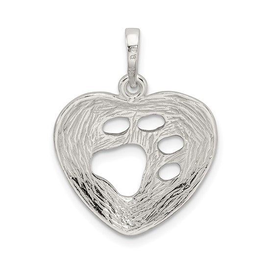 Sterling Silver Polished Heart With Paw Print Pendant- Sparkle & Jade-SparkleAndJade.com QC7819