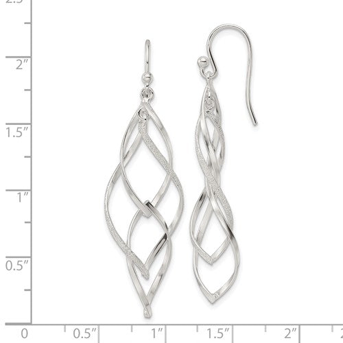 Sterling Silver Polished and Laser Twisted Dangle Hook Earrings- Sparkle & Jade-SparkleAndJade.com QE16067