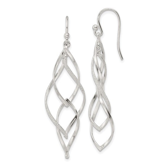 Sterling Silver Polished and Laser Twisted Dangle Hook Earrings