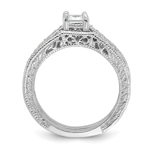 Sterling Silver Princess Cut 2-Piece CZ Wedding Set Ring- Sparkle & Jade-SparkleAndJade.com 