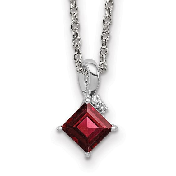 Sterling Silver Princess Square Gemstone & Diamond Pendant Necklaces- Sparkle & Jade-SparkleAndJade.com QP2990GA QP2990GA/QPE46-18