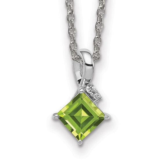 Sterling Silver Princess Square Gemstone & Diamond Pendant Necklaces- Sparkle & Jade-SparkleAndJade.com QP2990PE QP2990PE/QPE46-18