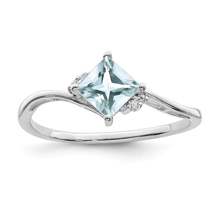 Sterling Silver Princess Square Genuine Gemstone & Diamond Rings- Sparkle & Jade-SparkleAndJade.com QR4510AQ-6